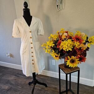 Anthropologie Maeve Small Button Down Dress White v-neck preppy VGUC